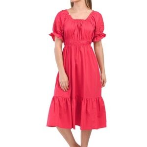 Nanette Lepore Pink Eyelet Puff Sleeve Midi Dress